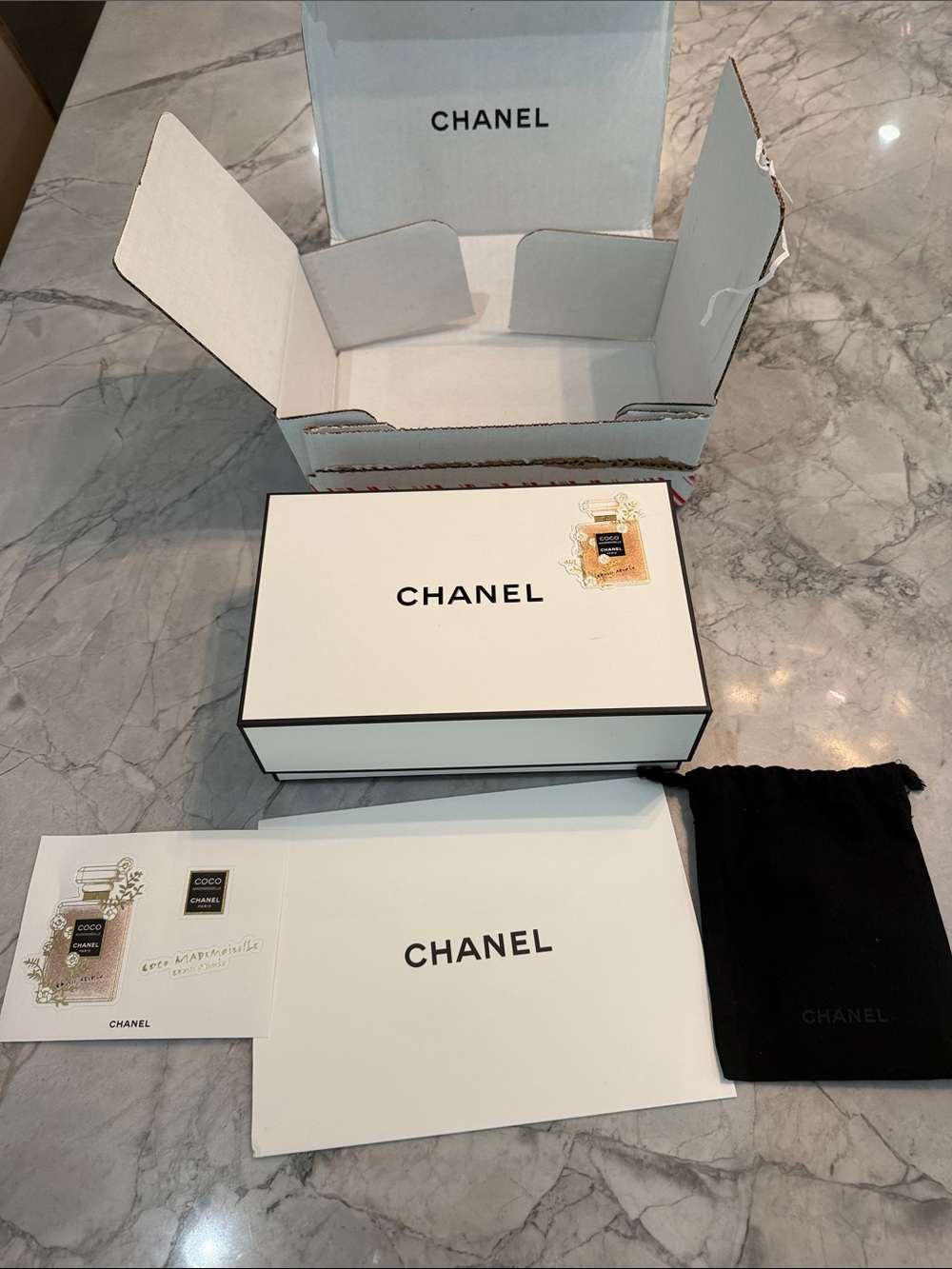 CHANEL Gift Set: Box, Bag, Tissue, Stickers & Envelope